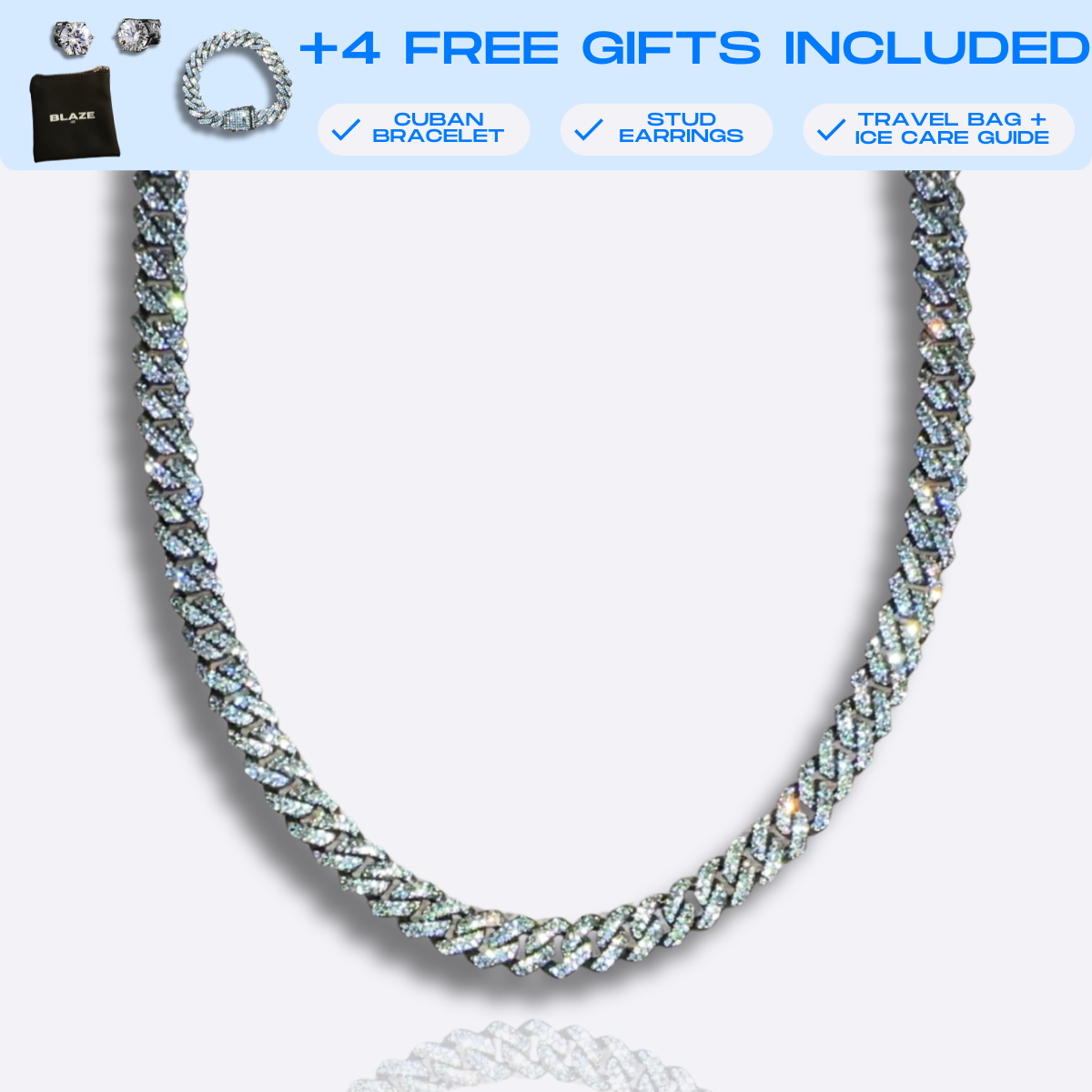 14mm Iced Prong Cuban Chain + FREE Gifts